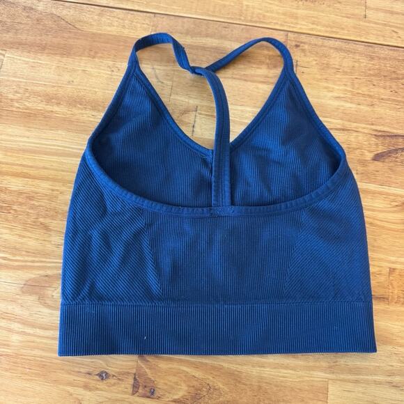 Spiritual Gangster Icon T-Back Sports Bra Ribbed Knit Navy Blue Size XS/S - Picture 3 of 4